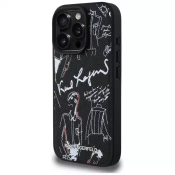 KARL LAGERFELD Grained Pattern & Logo MagSafe futrola za iPhone 16 Pro Max, crna