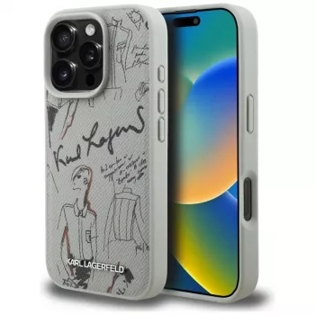 KARL LAGERFELD Grained Pattern & Logo MagSafe futrola za Apple iPhone 16 Pro Max, siva