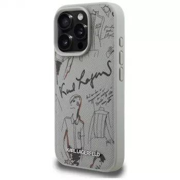 KARL LAGERFELD Grained Pattern & Logo MagSafe futrola za Apple iPhone 16 Pro Max, siva