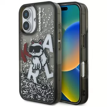 KARL LAGERFELD Liquid Glitter Choupette Logo futrola za iPhone 16, crna