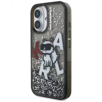 KARL LAGERFELD Liquid Glitter Choupette Logo futrola za iPhone 16, crna