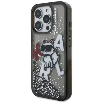 KARL LAGERFELD Liquid Glitter Choupette Logo futrola za Apple iPhone 16 Pro Max, crna