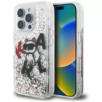 KARL LAGERFELD Liquid Glitter Choupette Logo futrola za iPhone 16 Pro, prozirna