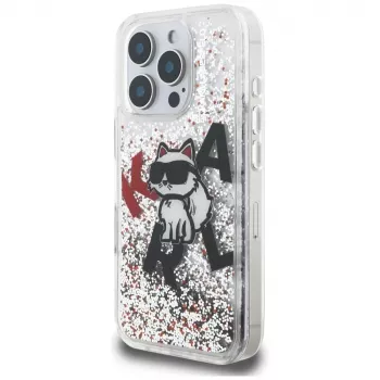 KARL LAGERFELD Liquid Glitter Choupette Logo futrola za iPhone 16 Pro, prozirna