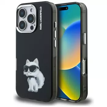 Karl Lagerfeld IML Aquarelle Choupette & Logo stražnja futrola za Apple iPhone 16 Pro, crna