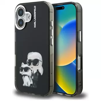 KARL LAGERFELD IML Aquarelle Karl & Choupette & Logo stražnja futrola za Apple iPhone 16, crna