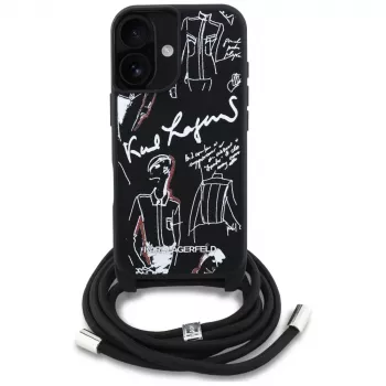 Karl Lagerfeld Crossbody GrainedPattern & Logo futrola za iPhone 16, crna
