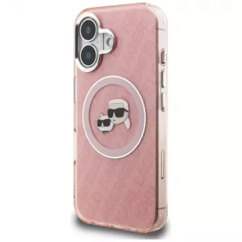 KARL LAGERFELD IML Glitter Karl & Choupette Heads Logo MagSafe futrola za Apple iPhone 16, ružičasta