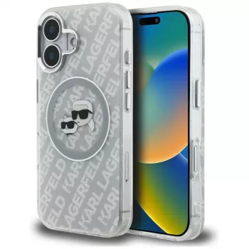 KARL LAGERFELD IML Glitter Karl & Choupette Heads Logo MagSafe futrola za iPhone 16, siva