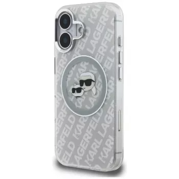 KARL LAGERFELD IML Glitter Karl & Choupette Heads Logo MagSafe futrola za iPhone 16, siva