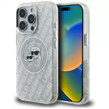 KARL LAGERFELD IML Glitter Karl & Choupette Heads Logo MagSafe futrola za iPhone 16 Pro, siva
