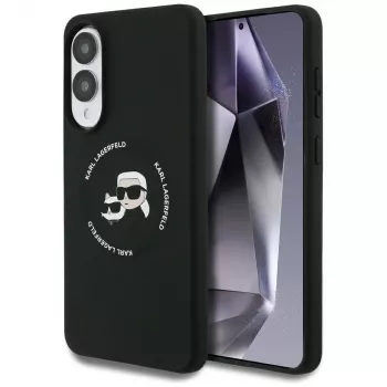 KARL LAGERFELD MagSafe futrola od silikona s dvostrukim glavama i krugom za Samsung Galaxy S25 Edge, crna