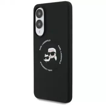 KARL LAGERFELD MagSafe futrola od silikona s dvostrukim glavama i krugom za Samsung Galaxy S25 Edge, crna