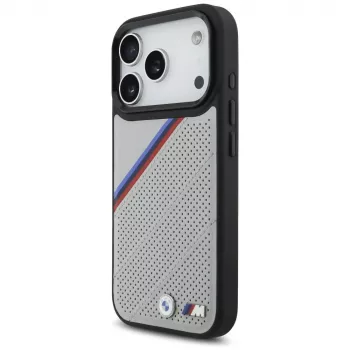 BMW M Tricolor Metal Logo MagSafe futrola za iPhone 17 Pro, siva