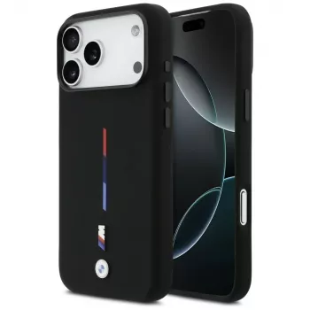 BMW M Silicon Tricolor Line MagSafe futrola za Apple iPhone 17 Pro Max, crna
