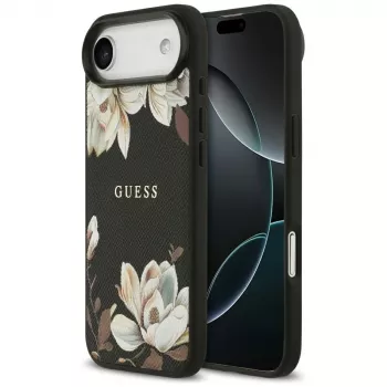 Guess Grained Flowers Classic Logo MagSafe futrola za Apple iPhone Air - crna
