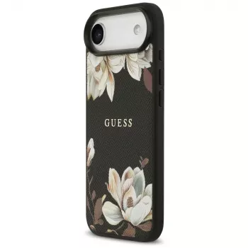 Guess Grained Flowers Classic Logo MagSafe futrola za Apple iPhone Air - crna
