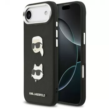 KARL LAGERFELD FW Grained Karl & Choupette Heads Pins & Logo futrola za iPhone Air, crna