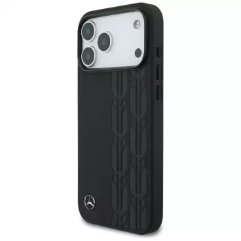 Mercedes Leather Laurel Leaves MagSafe futrola za iPhone 17 Pro Max crna