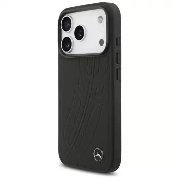 Mercedes kožna futrola Large Laurel Leave MagSafe za iPhone 17 Pro crna
