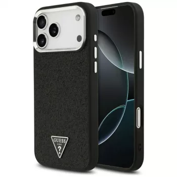 Guess Glitter Triangle Logo MagSafe futrola za iPhone 17 Pro Max crna