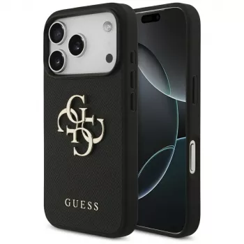 Guess Grained Big 4G & Classic Logo zaštitna futrola za Apple iPhone 17 Pro, crna