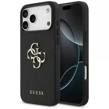 Guess Grained Big 4G & Classic Logo stražnja futrola za iPhone 17 Pro Max, crna