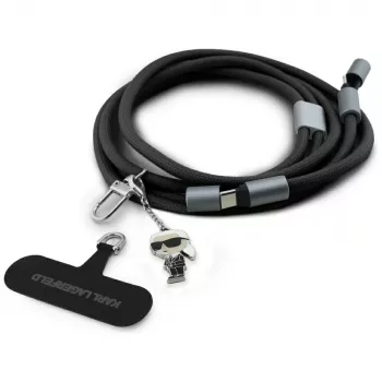 Karl Lagerfeld Ikonik Charm USB-C na USB-C kabel s lančićem, 1,2 m, crni