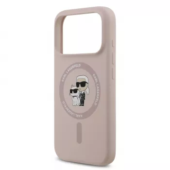 KARL LAGERFELD silikonska futrola za Apple iPhone 17 Pro s MagSafe i držačem prstena, ružičasta, kolekcija Karl & Choupette