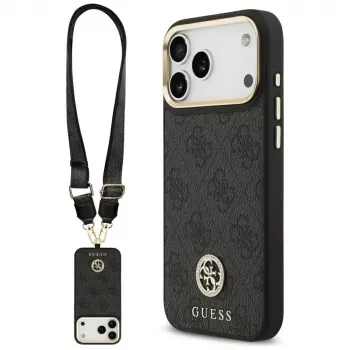 Guess 4G Strass Logo & Big Strap Metal Buttons MagSafe futrola za iPhone 17 Pro Max crna