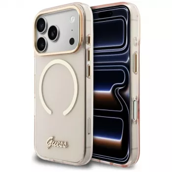 Guess IML Script Metal MagSafe futrola za iPhone 15 Pro, pink