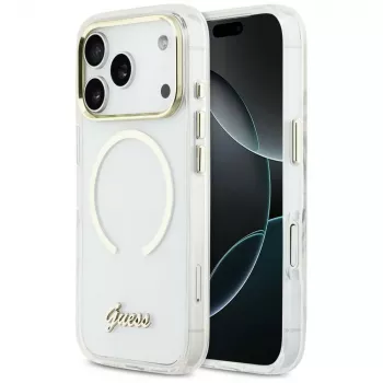 Guess IML Script Metal MagSafe futrola za iPhone 17 Pro, prozirna