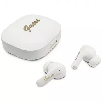 Guess Script Metal Logo True Wireless Stereo slušalice, bijele