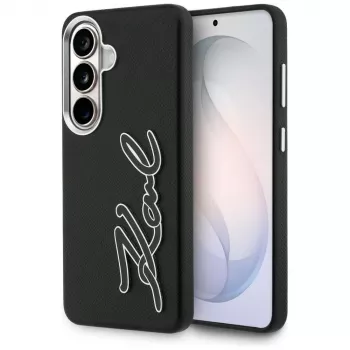 KARL LAGERFELD Grained Signature Metal Resin Logo maska za Samsung Galaxy S26, crna