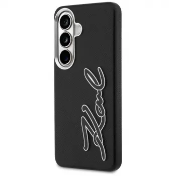 KARL LAGERFELD Grained Signature Metal Resin Logo maska za Samsung Galaxy S26, crna