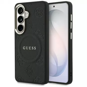 Guess Saffiano Peony Embossed Ring MagSafe kućište za Samsung Galaxy S26 crno