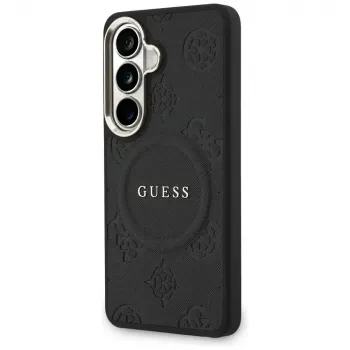 Guess Saffiano Peony Embossed Ring MagSafe kućište za Samsung Galaxy S26 crno