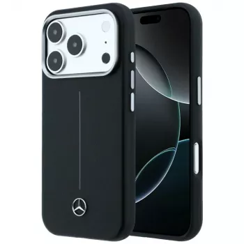 Mercedes-Benz Leder Semi Wrap Iconic Line MagSafe maska za iPhone 17 Pro, crna