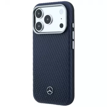Mercedes Leather Semi Wrap Wood Effect MagSafe maska za iPhone 17 Pro Max Navy Blue