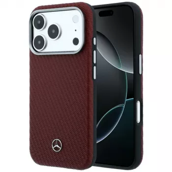 Mercedes Leder Semi Wrap Wood Effect MagSafe maska za iPhone 17 Pro Max crvena