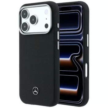 Mercedes Leather Semi Wrap GrillPattern MagSafe maska za iPhone 17 Pro crna