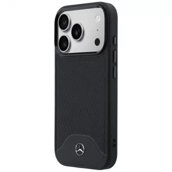Mercedes kožna MagSafe maska s drvenim uzorkom i zakrivljenim linijama za iPhone 17 Pro Max crna