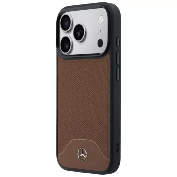 Mercedes kožna MagSafe maska s drvenim uzorkom i zakrivljenim linijama za iPhone 17 Pro Camel