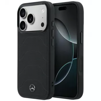 Mercedes-Benz kožna mesh maska s Bow Line MagSafe za iPhone 17 Pro, crna