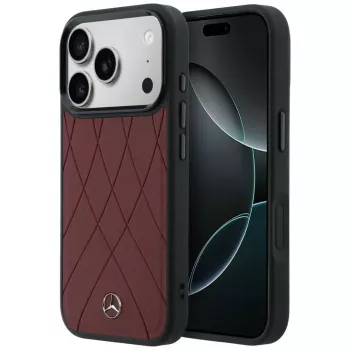 Mercedes kožna maska s ukrštenim linijama MagSafe za iPhone 17 Pro Max crvena