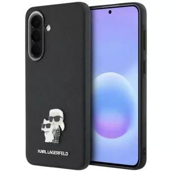 Karl Lagerfeld Saffiano maska s metalnim logom Karl & Choupette za Samsung Galaxy A57 5G, crna