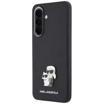 Karl Lagerfeld Saffiano maska s metalnim logom Karl & Choupette za Samsung Galaxy A57 5G, crna