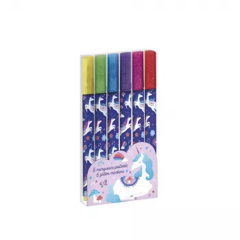 Janod glitter flomasteri 6 boja Unicorns Dreamland 6+