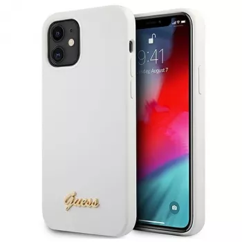 Guess GUHCP12SLSLMGWH iPhone 12 Mini 5,4 inch bijela tvrda futrola Metal Logo Script