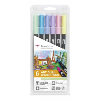 Tombow ABT-6P-2 Dual Brush Pen set - 6 boja - fini vrh i kist vrh - višebojni